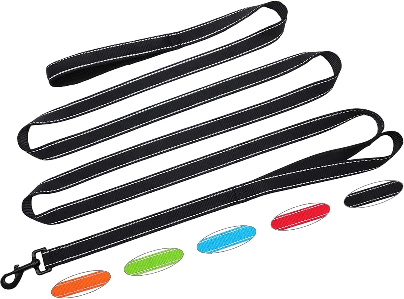 10 FT Traffic Leash with 2 Handle Dog Leash Reflective, Easy Control Training Walking Nylon Two-Double Handle Dog Lead for Large Medium Dogs and Pullers (Black)