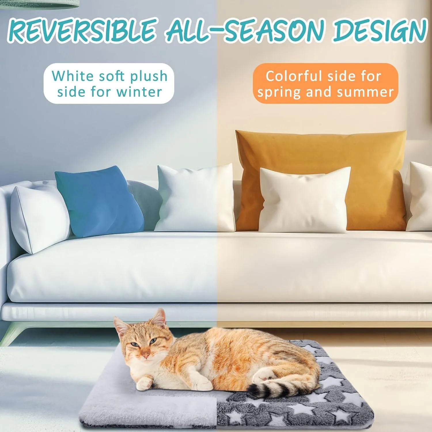 2 Pack Self Warming Cat Mat Self Heating Pad Bed Reversible Machine Washable Reflects Body Heat Warm Thermal Pet Pad Crate Blanket for Feral and Indoor Cat(Star,21" X 14")