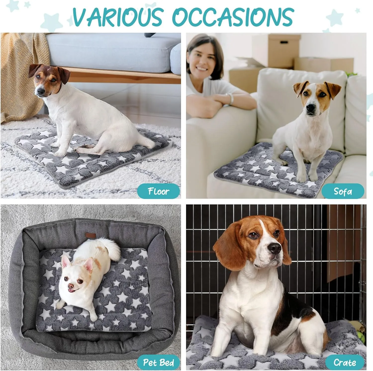 2 Pack Self Warming Cat Mat Self Heating Pad Bed Reversible Machine Washable Reflects Body Heat Warm Thermal Pet Pad Crate Blanket for Feral and Indoor Cat(Star,21" X 14")