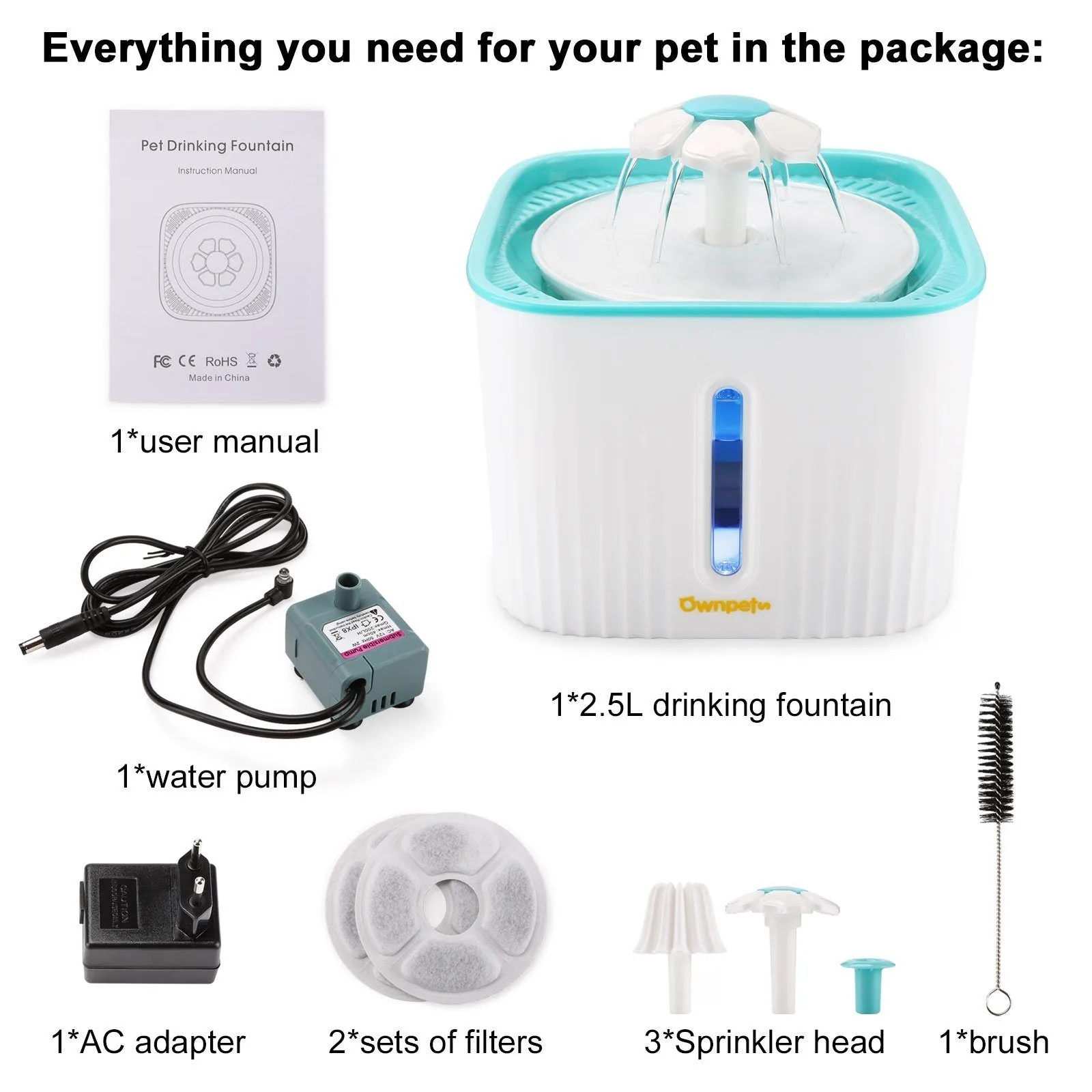 2.5L Super Quiet Cat Water Fountain Bowl Pet Drinking Dispenser