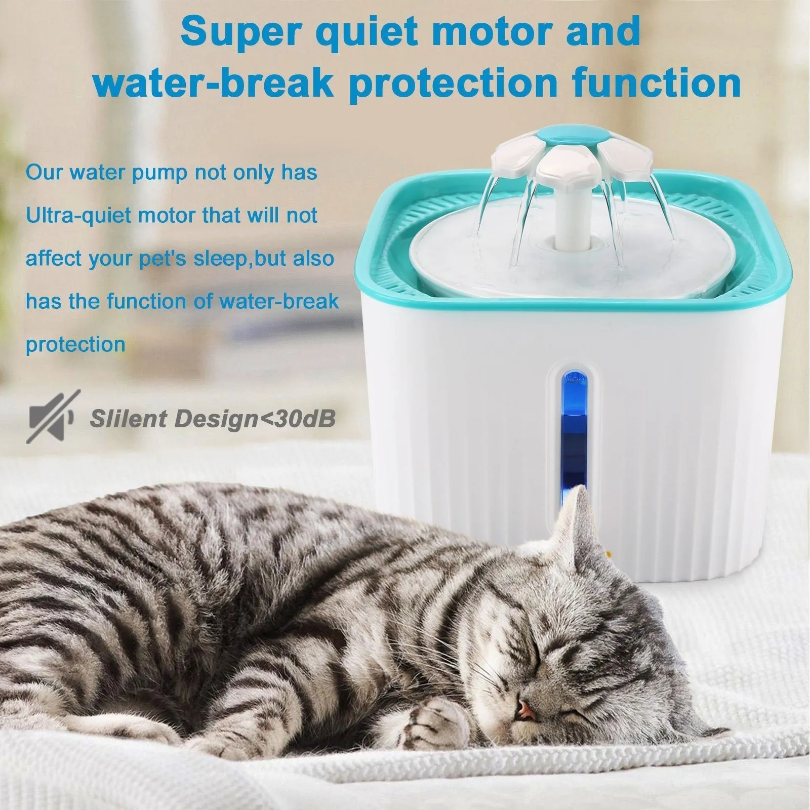 2.5L Super Quiet Cat Water Fountain Bowl Pet Drinking Dispenser
