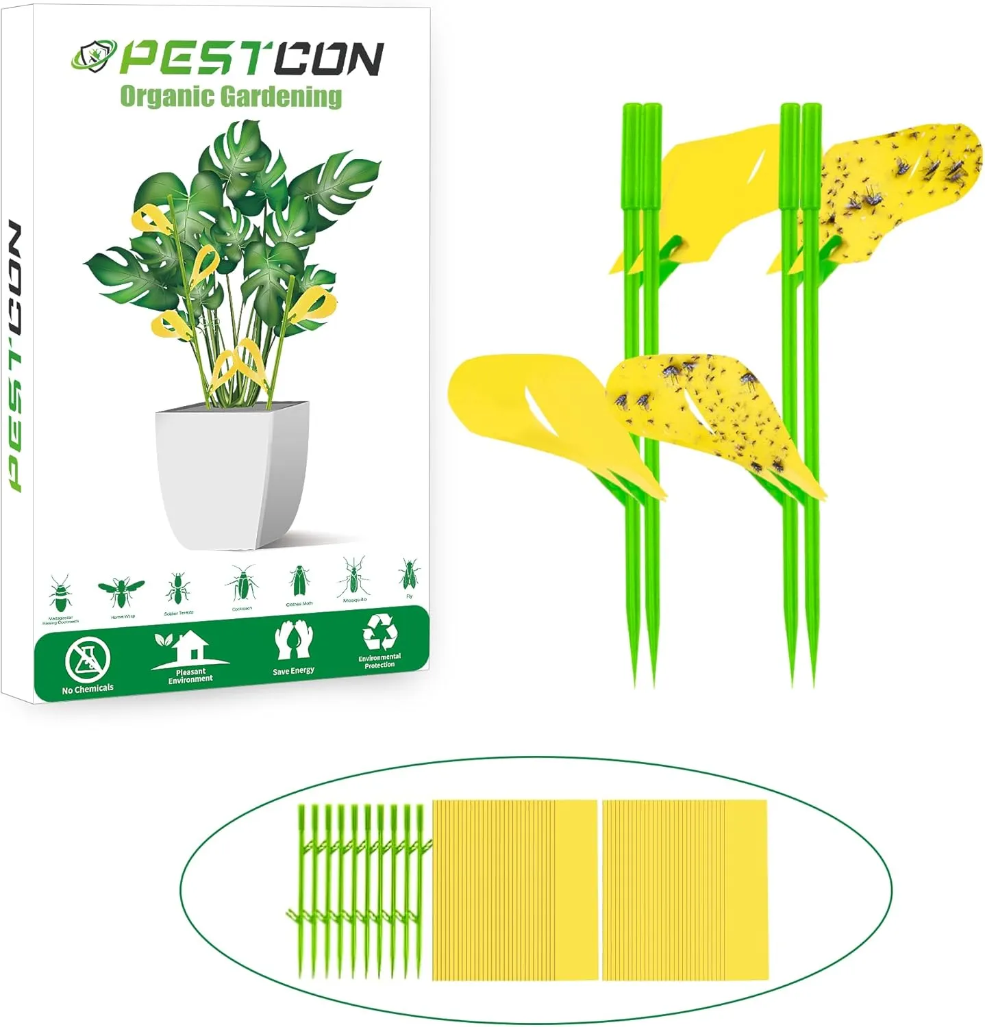 60PCS Yellow Sticky Traps for Gnats Fungus Gnat Traps for House Indoor Fruit Fly Traps for Indoor/Outdoor Catcher for Whiteflies Mosquitoes Thrips Aphids... Stake Holders Included Dual-Sided