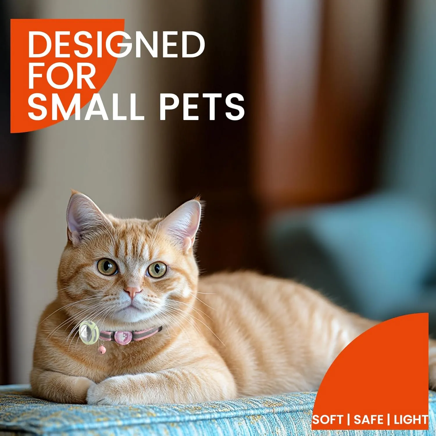 Airtag Cat Collar Breakaway, Reflective Cat Collars with Luminous Apple Airtag Holder, Adjustable Kitten Collars with Bells Pink