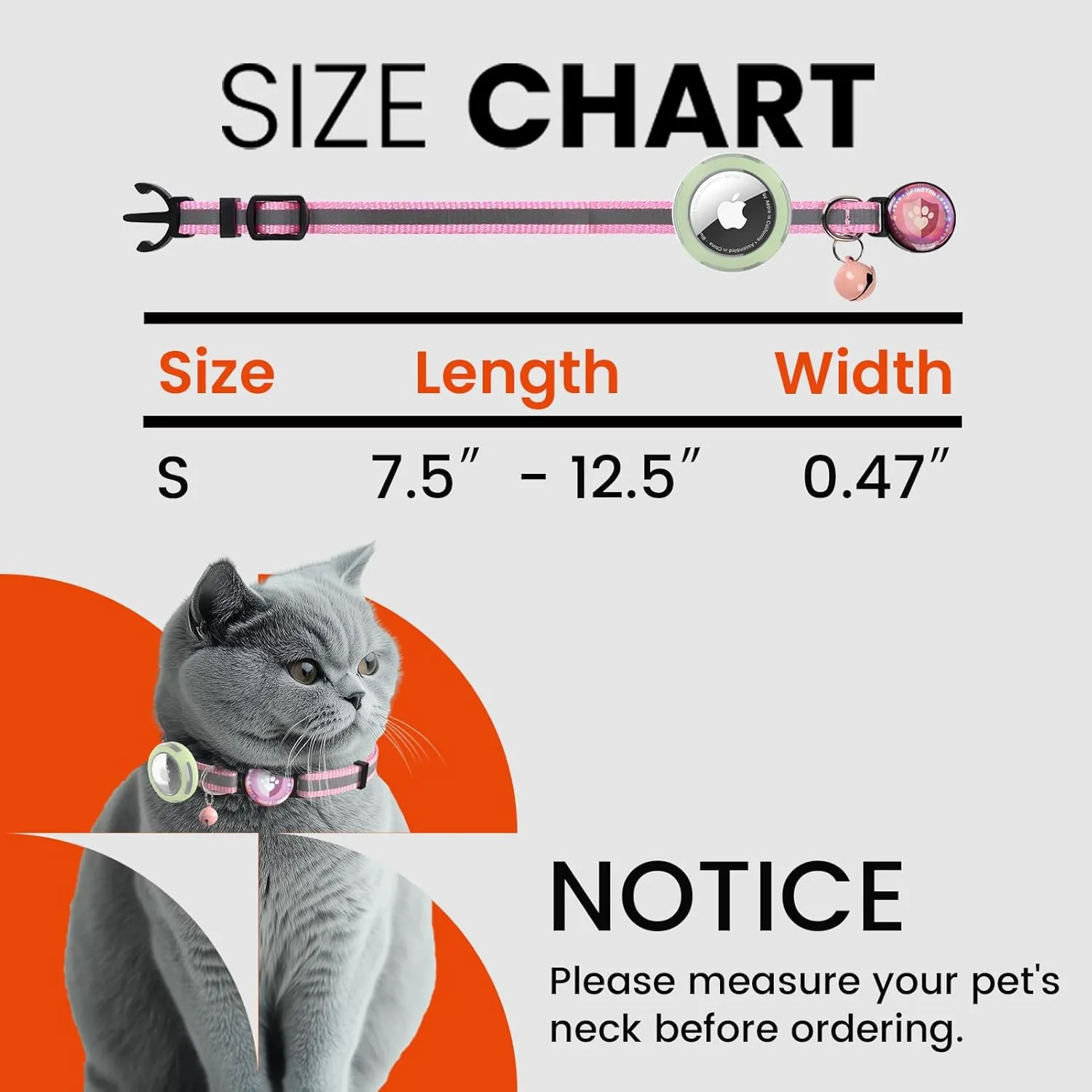 Airtag Cat Collar Breakaway, Reflective Cat Collars with Luminous Apple Airtag Holder, Adjustable Kitten Collars with Bells Pink