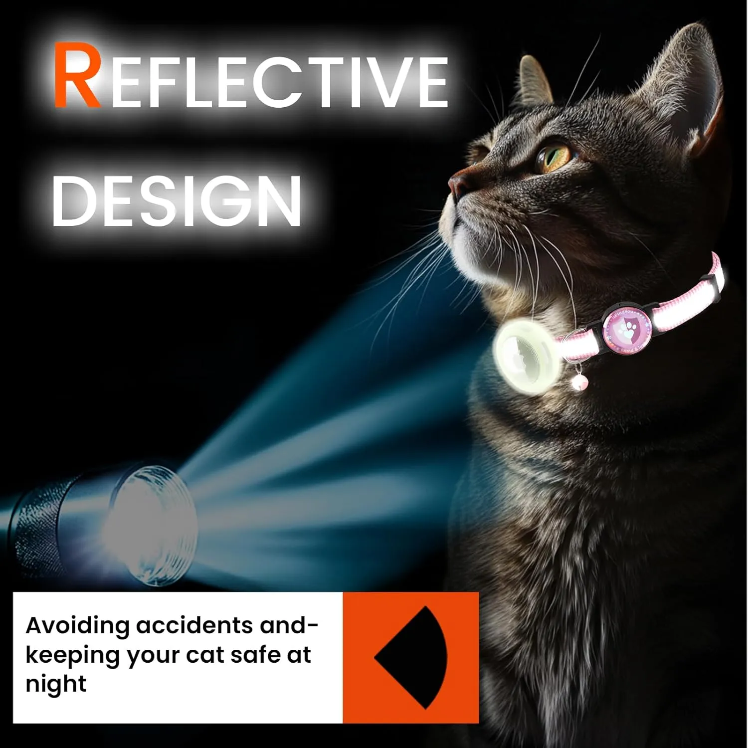 Airtag Cat Collar Breakaway, Reflective Cat Collars with Luminous Apple Airtag Holder, Adjustable Kitten Collars with Bells Pink