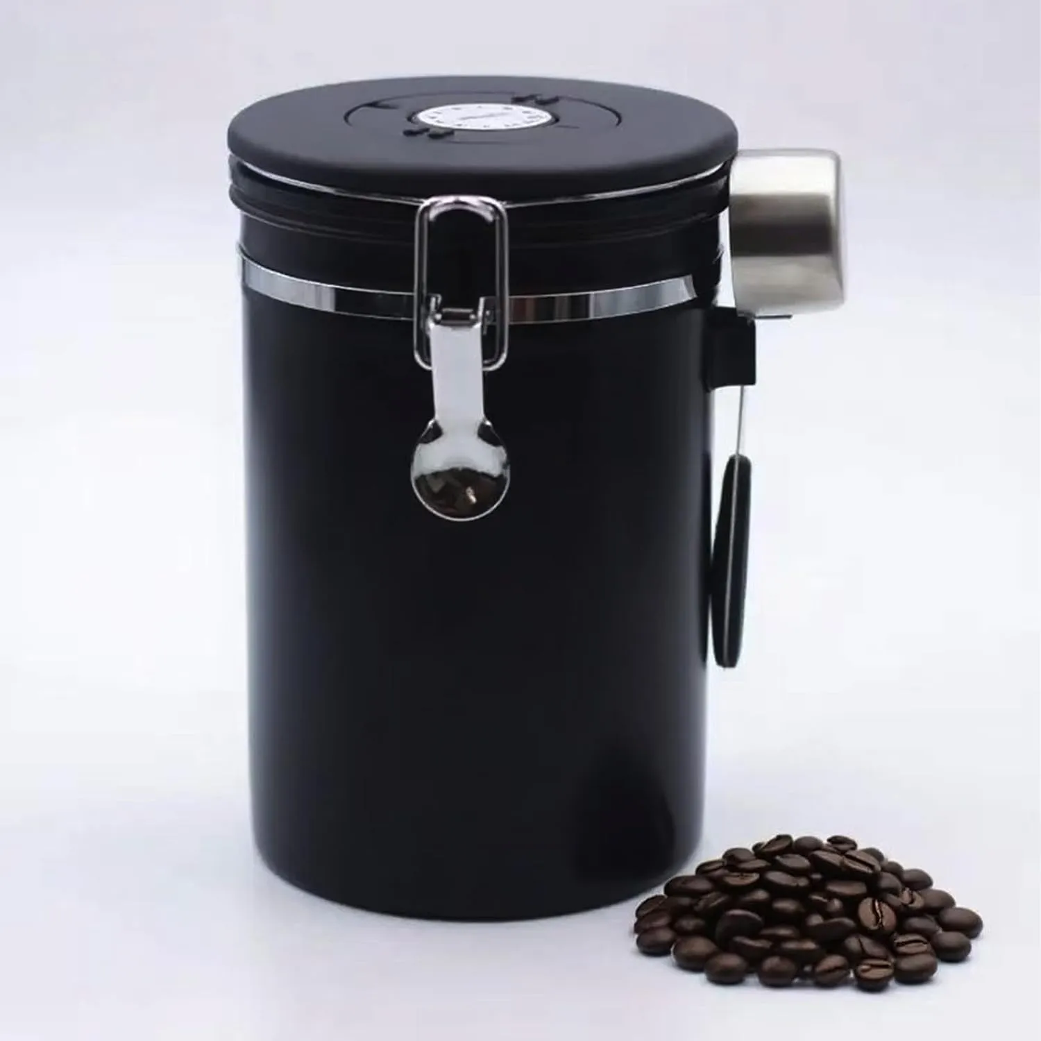 Airtight Coffee Canister 22oz,1800ML  Stainless Steel Container with Scoop & Date Tracker, Black  For Coffee Beans, Tea, Sugar, Flour, Cereal  Pantry & Coffee Bar AccessoriesKitchen Food Storage