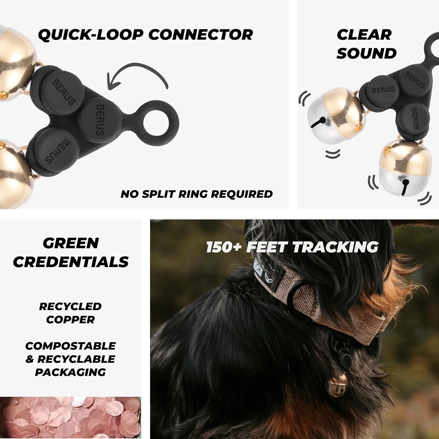 Beau's Bells V2 | Cats & Dogs Collar Bells with New Easy Release Clip | Premium Handmade - Track Your Pet, Protect Wildlife
