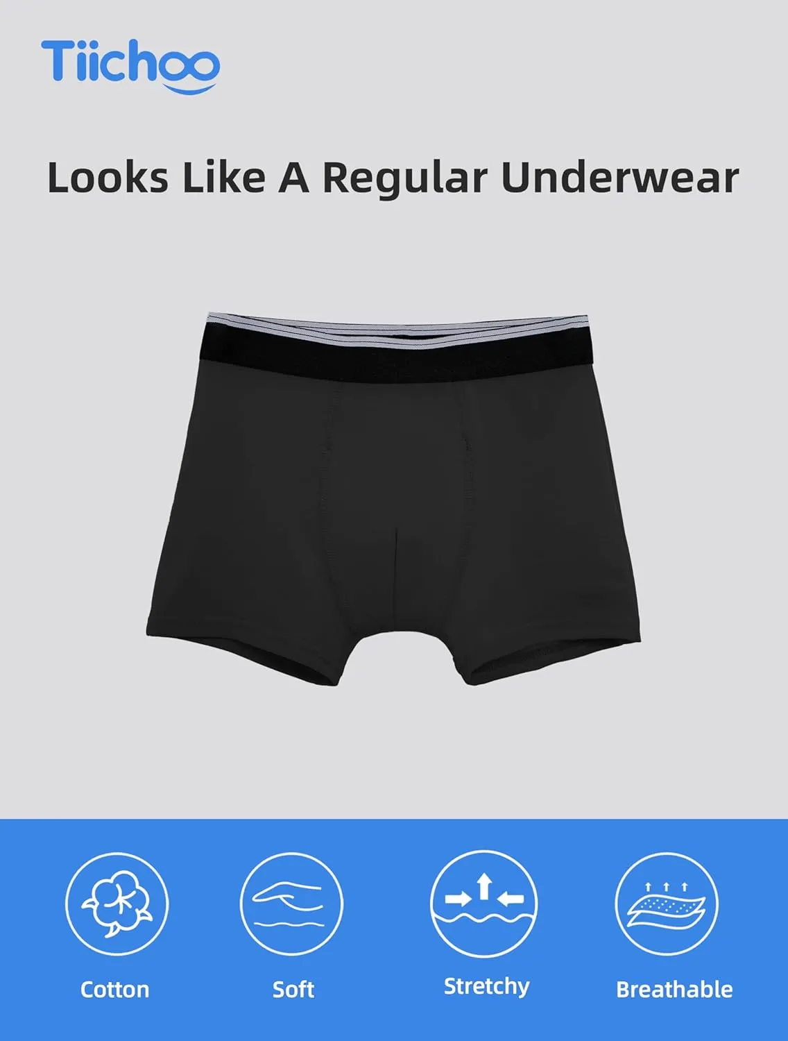 Boys Incontinence Underwear Washable Cotton Kids Incontinence Boxer Briefs 5 Pack