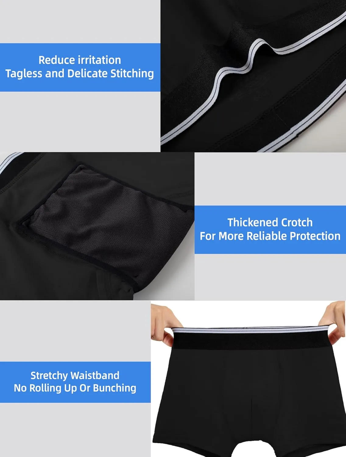 Boys Incontinence Underwear Washable Cotton Kids Incontinence Boxer Briefs 5 Pack