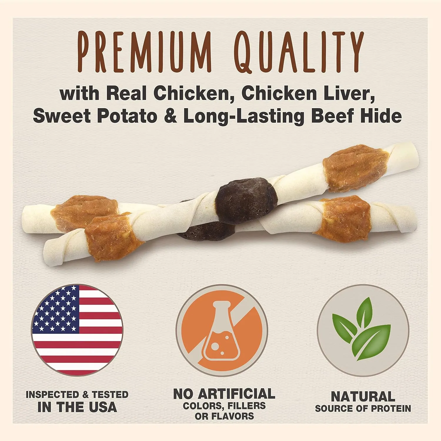 Cadet Gourmet Shish Kabob Dog Treats for Large Dogs, Healthy & Natural Chicken & Sweet Potato Chew Sticks, Beef Hide, Extra Large 10 Inch, 4 Count (Pack of 1)