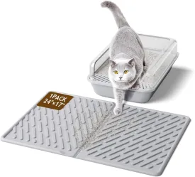 Cat Litter Mat with Grooves & Raised Edge,Urineproof/Waterproof,Litter Scattering Control,Easy to Clean (24 * 17in-Grey-1)