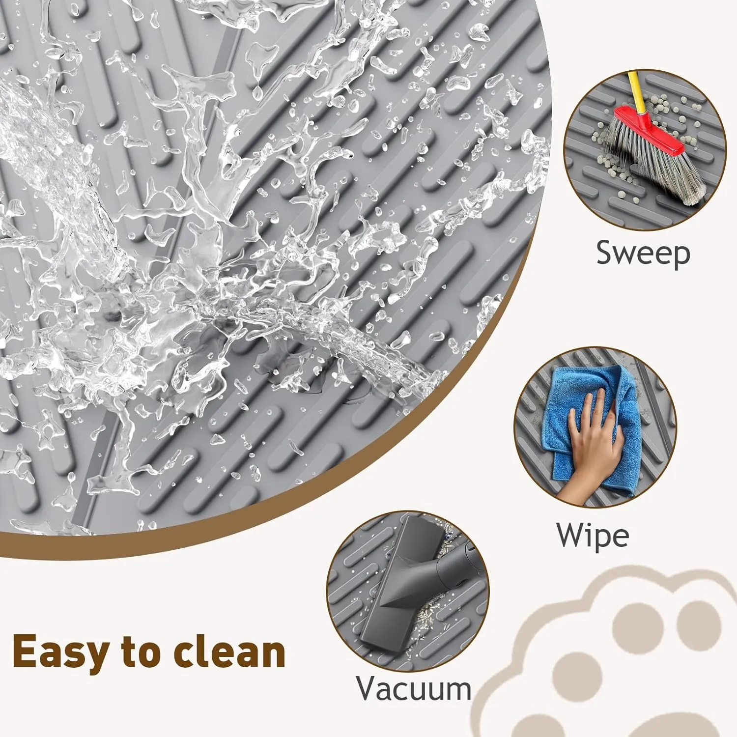 Cat Litter Mat with Grooves & Raised Edge,Urineproof/Waterproof,Litter Scattering Control,Easy to Clean (24 * 17in-Grey-1)