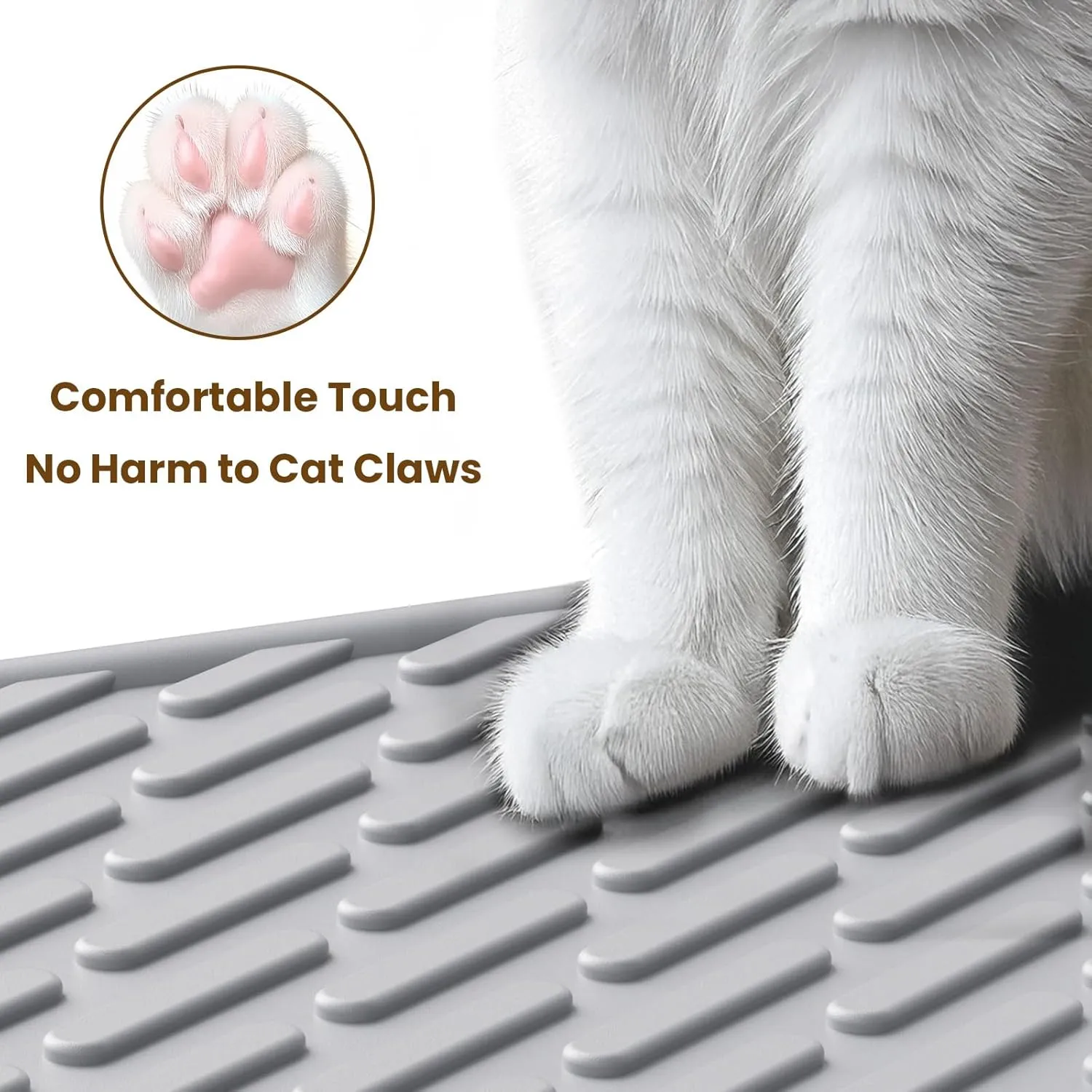 Cat Litter Mat with Grooves & Raised Edge,Urineproof/Waterproof,Litter Scattering Control,Easy to Clean (24 * 17in-Grey-1)