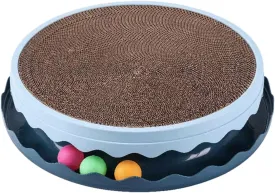 Cat Toy Ball Track and Catnip, Round Cat Scratcher Interactive Round Scratch Pad for Cats, Promotes Play & Scratching (Blue)