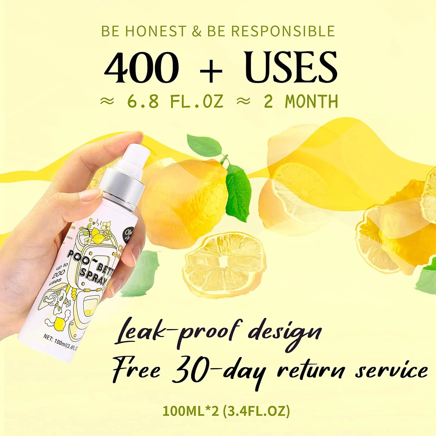 Clean-n-Fresh Toilet Spray, 6.8 Fl.oz Poo Spray | Up to 400  Uses, 100% Natural Plant Essential Oil Citrus Scent, Bathroom Deodorizer