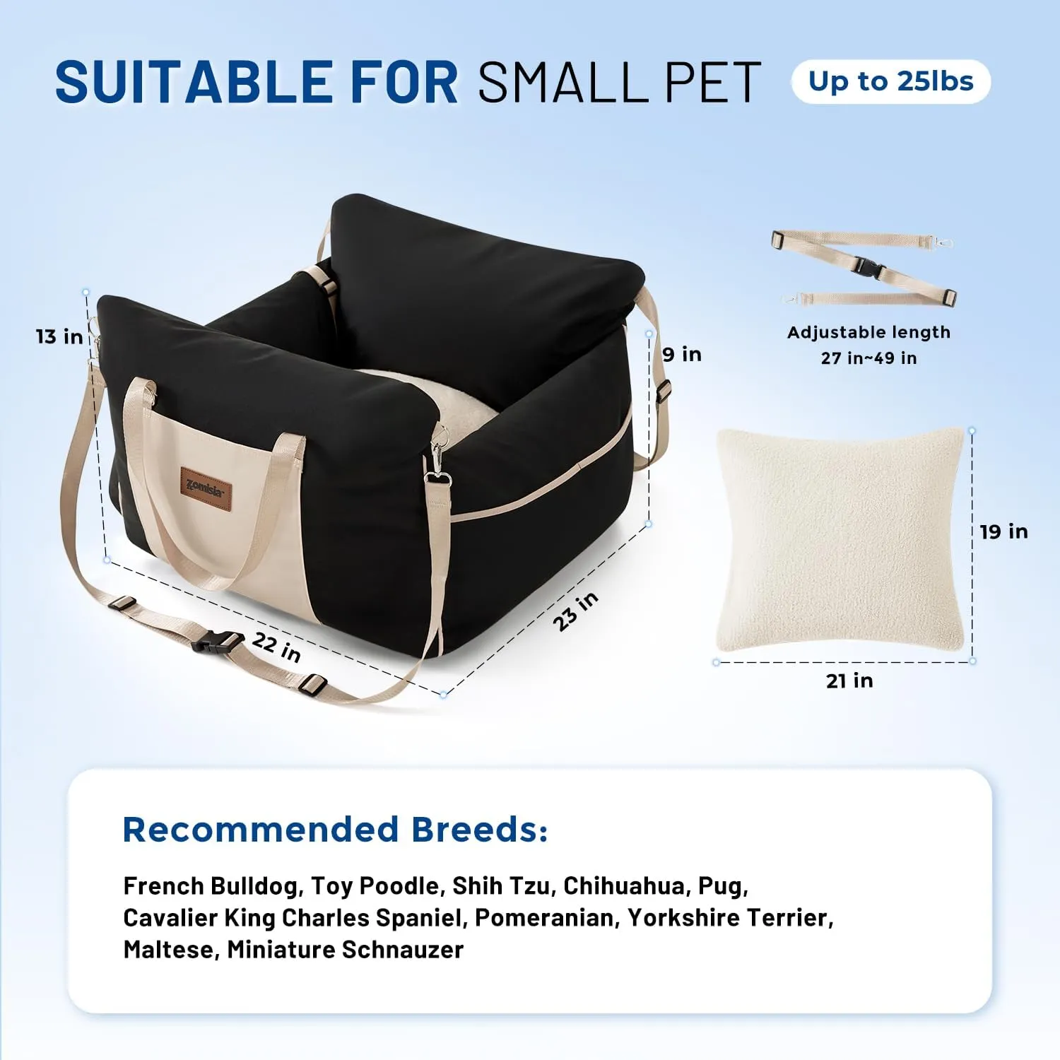 Dog Car Seat for Small Dogs - Waterproof Pet Booster Seat for Car with Clip-On Safety Leash, Soft Travel Carrier for Puppy up to 25 lbs, Memory Foam Filling & 2 Adjustable Buckles Houndstooth