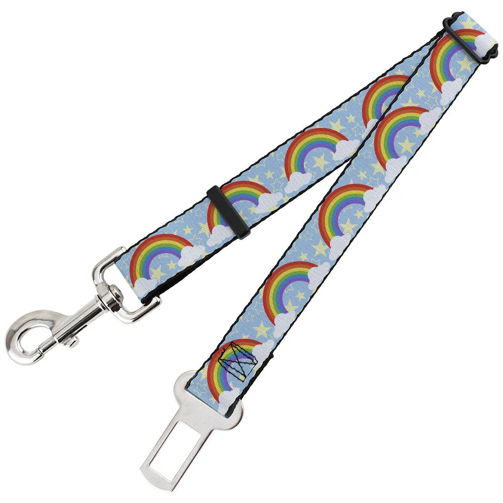 Dog Safety Seatbelt for Cars - Rainbows & Stars Light Blue/Yellow/Rainbow