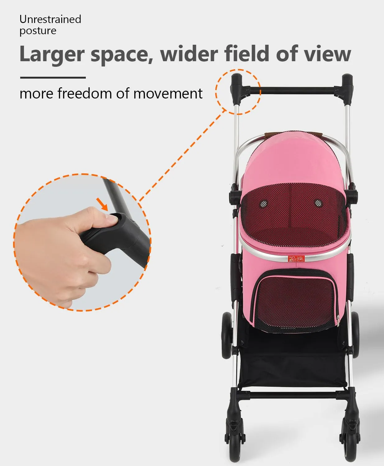 Dog Stroller for Small/Medium Pets,Travel Folding Carrier 4 Wheels for Dog Cat Cage Jogger Stroller,Rear Wheel Breaks,Storage Basket,Visible Mesh with Weather Cover (Pink, Model-2)