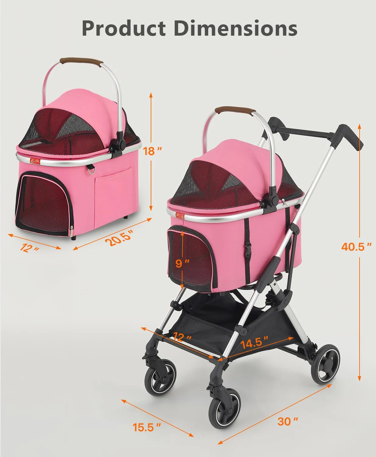 Dog Stroller for Small/Medium Pets,Travel Folding Carrier 4 Wheels for Dog Cat Cage Jogger Stroller,Rear Wheel Breaks,Storage Basket,Visible Mesh with Weather Cover (Pink, Model-2)