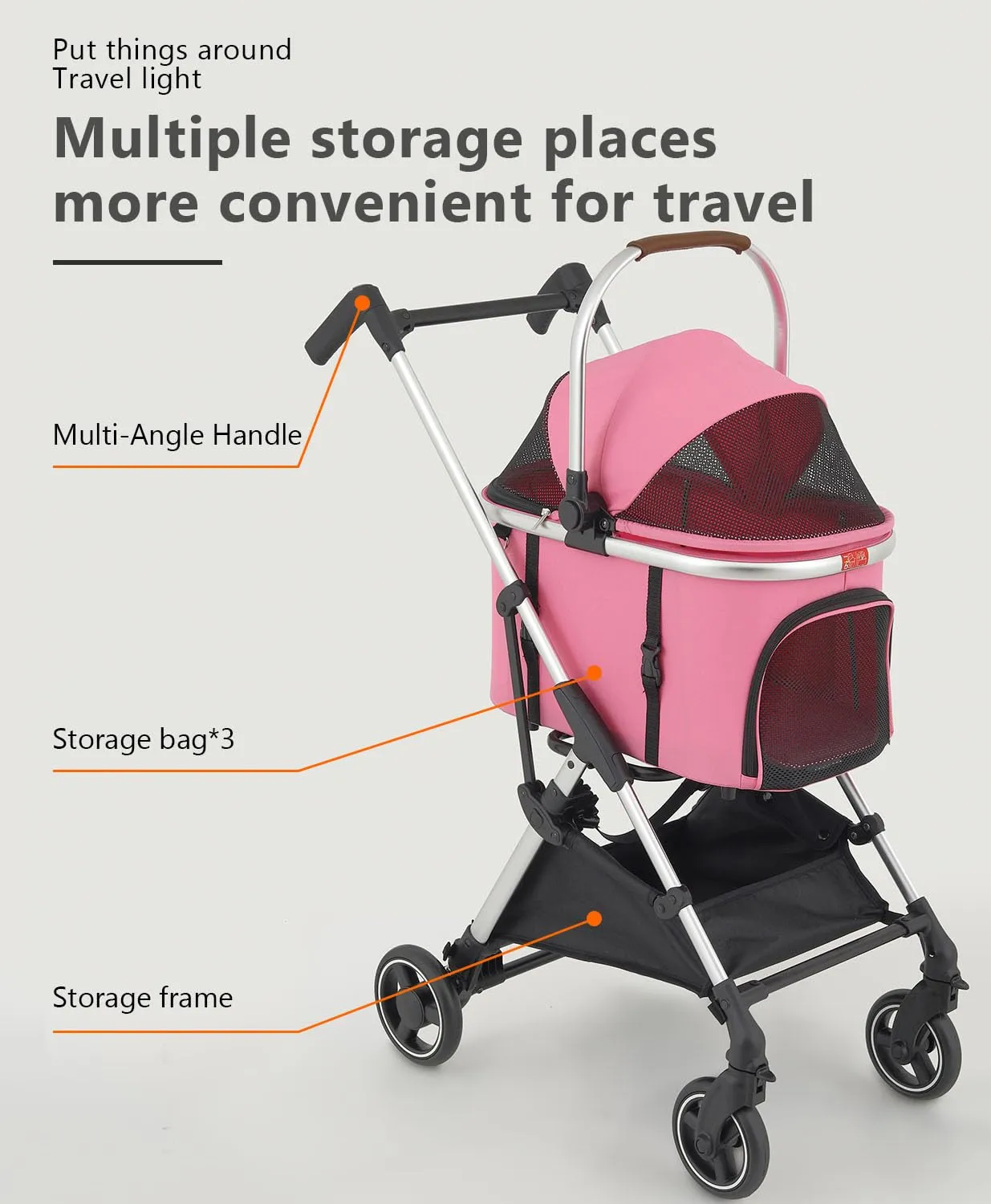 Dog Stroller for Small/Medium Pets,Travel Folding Carrier 4 Wheels for Dog Cat Cage Jogger Stroller,Rear Wheel Breaks,Storage Basket,Visible Mesh with Weather Cover (Pink, Model-2)