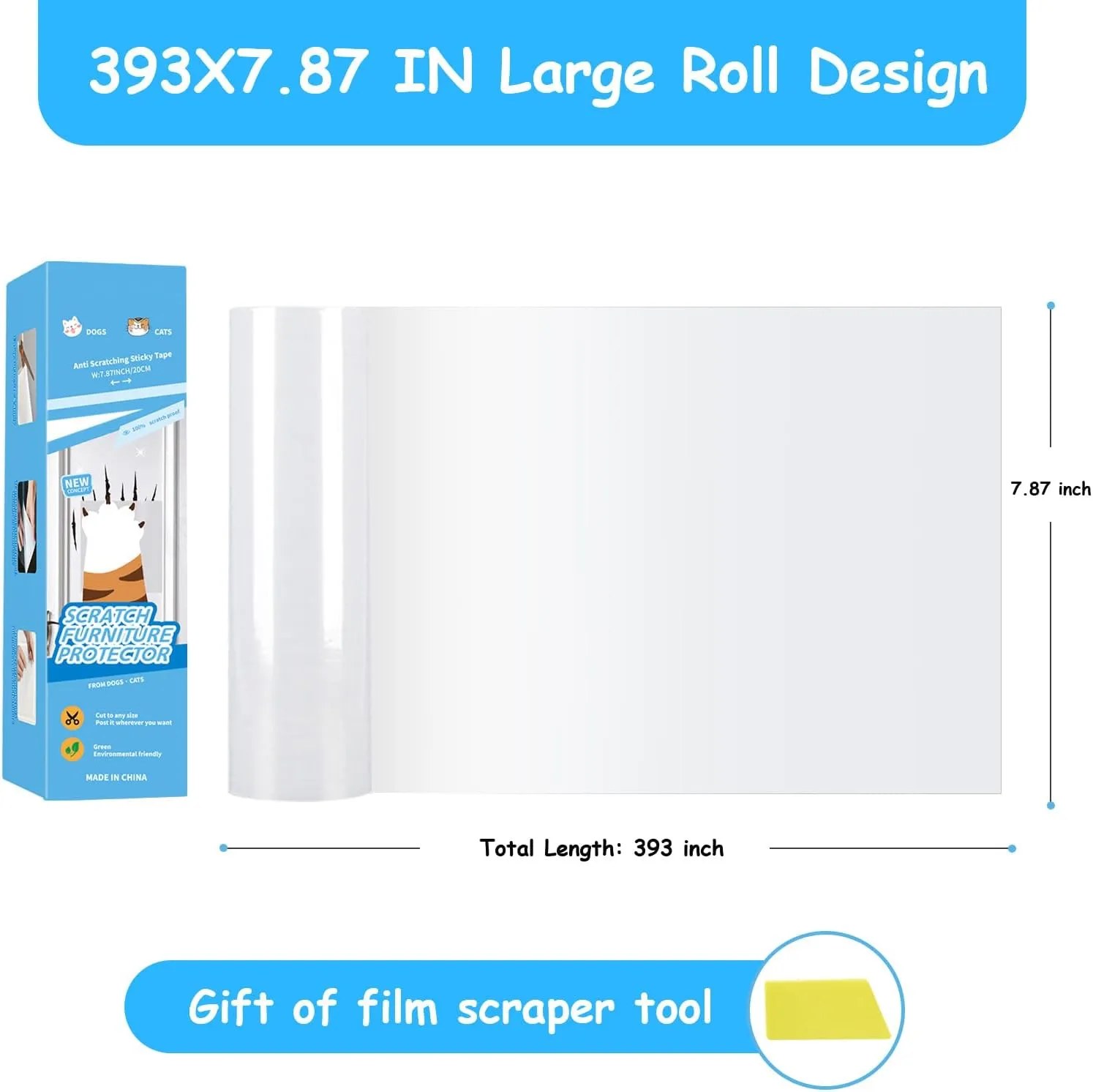 Door Scratch Protector Door Dog Scratch Protector Dog Scratch Door Guard Pet Scratch Door Protector Couch Protector from Cat Claws Clear(7.9inch393.7inch)