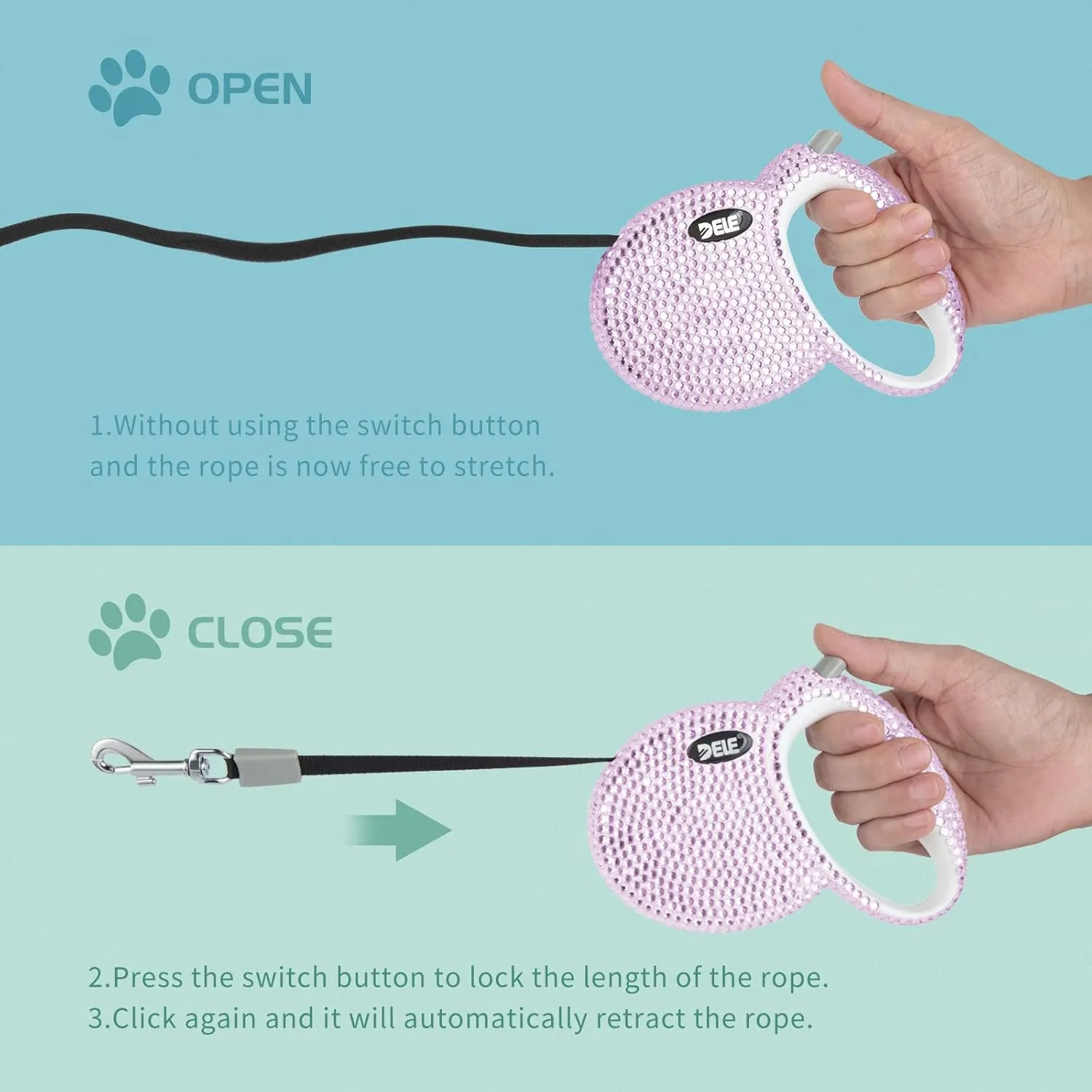 eing Retractable Dog Leash, Pet Walking Leash with Anti-Slip Handle, Strong Nylon Tape, 360Tangle-Free, Suitable for Small Medium Dog Cat, Gift Waste Bags Dispenser Included,10 ft, Pink