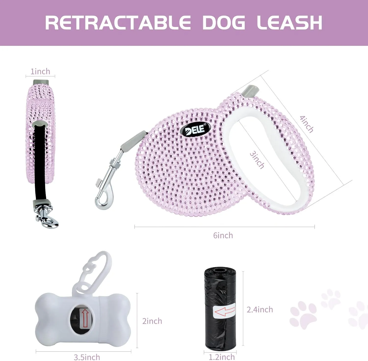 eing Retractable Dog Leash, Pet Walking Leash with Anti-Slip Handle, Strong Nylon Tape, 360Tangle-Free, Suitable for Small Medium Dog Cat, Gift Waste Bags Dispenser Included,10 ft, Pink