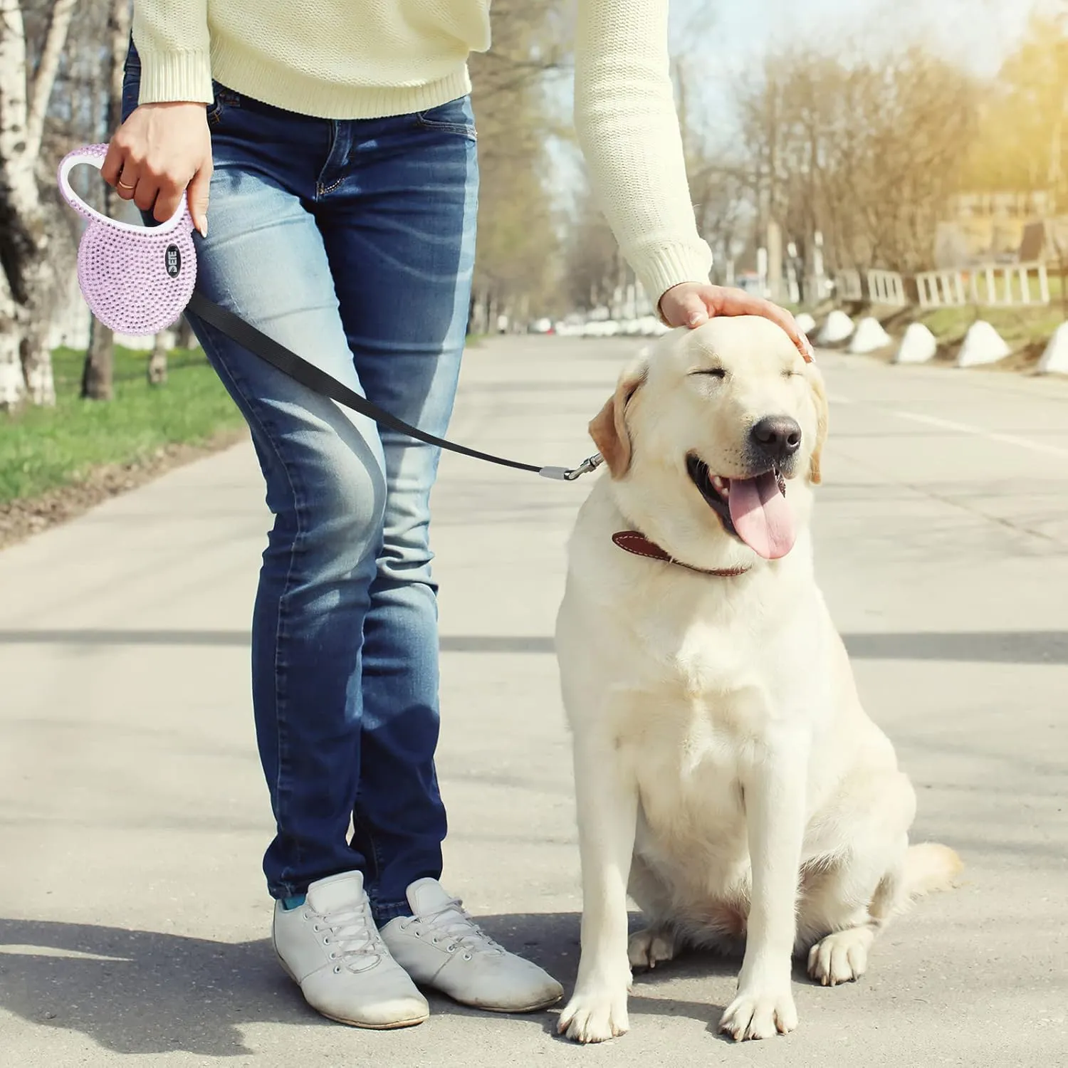 eing Retractable Dog Leash, Pet Walking Leash with Anti-Slip Handle, Strong Nylon Tape, 360Tangle-Free, Suitable for Small Medium Dog Cat, Gift Waste Bags Dispenser Included,10 ft, Pink