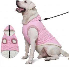 Fleece Lining Dog Hoodie with Harness Built in,Extra Warm Large Dog Jacket in Winter Doggie Coats with Hooded,Light Pink XXXL