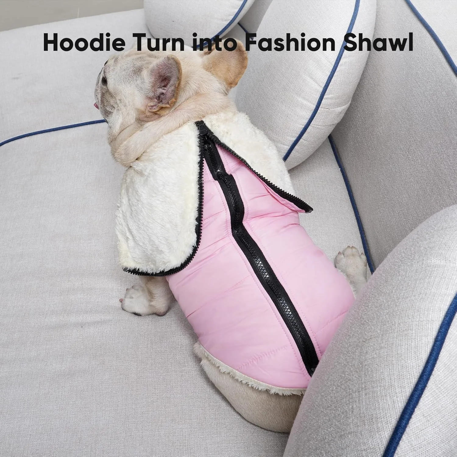 Fleece Lining Dog Hoodie with Harness Built in,Extra Warm Large Dog Jacket in Winter Doggie Coats with Hooded,Light Pink XXXL