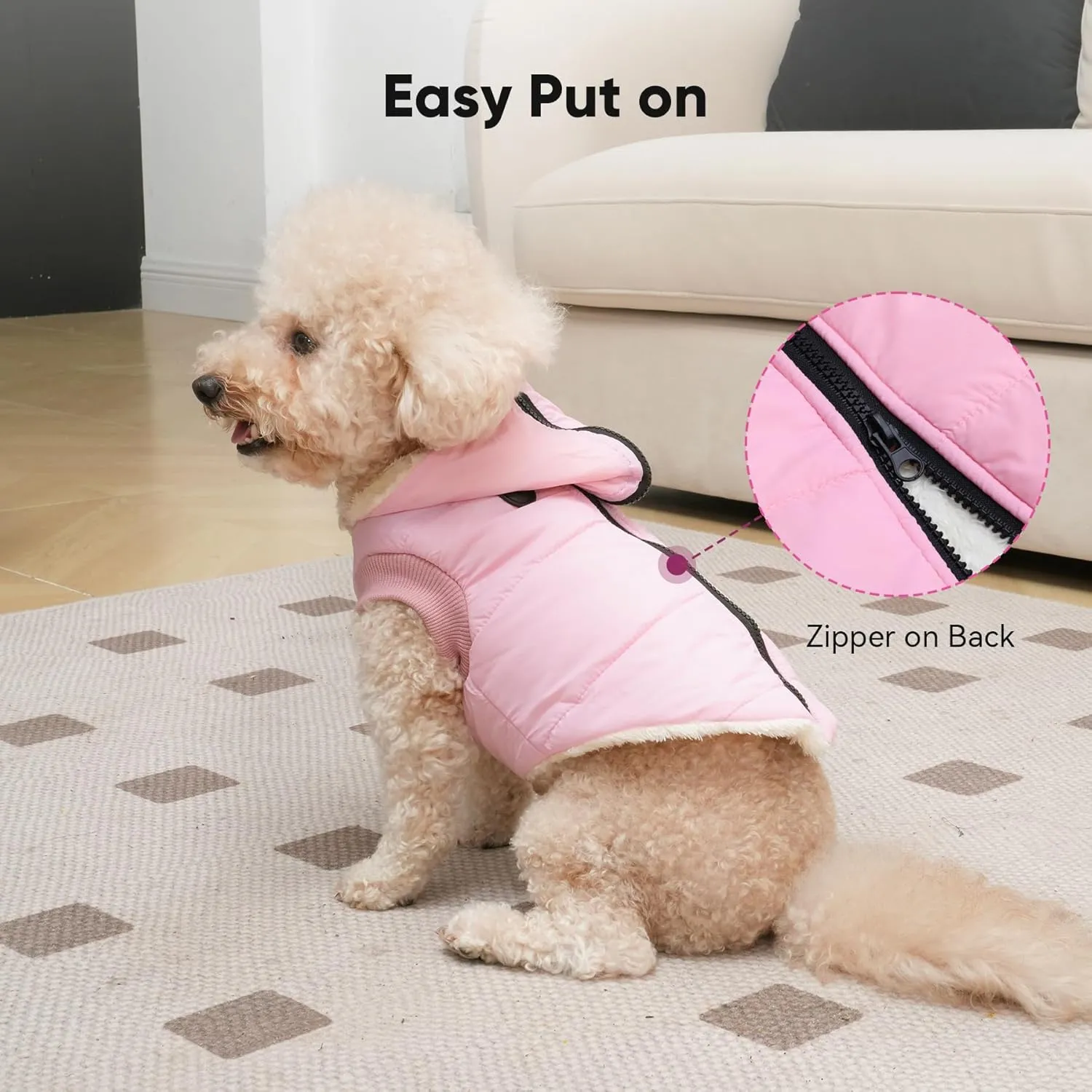 Fleece Lining Dog Hoodie with Harness Built in,Extra Warm Large Dog Jacket in Winter Doggie Coats with Hooded,Light Pink XXXL
