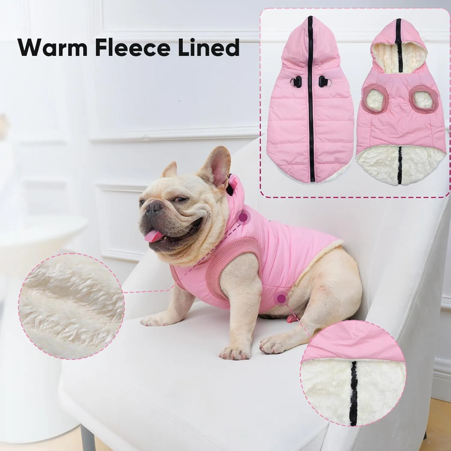 Fleece Lining Dog Hoodie with Harness Built in,Extra Warm Large Dog Jacket in Winter Doggie Coats with Hooded,Light Pink XXXL