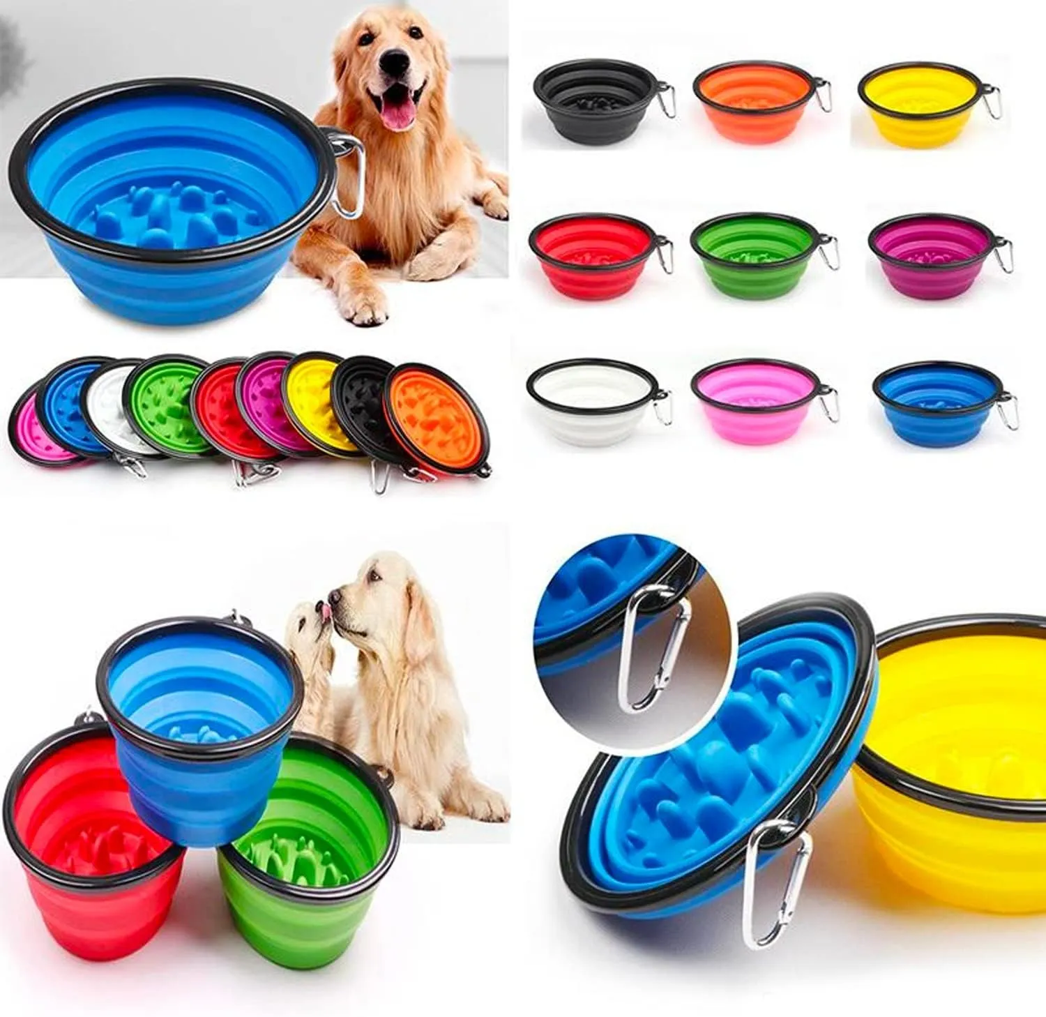 Folding Dog Bowl - Collapsible Pet Food & Water Bowl for Travels, Walks - Foldable, Expandable Bowl for Dogs & Cats