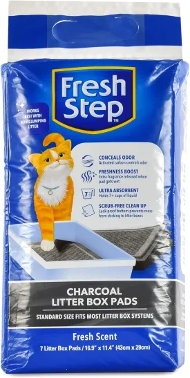 Fresh Step Charcoal Litter Box Pads  Ultra-Absorbent Cat Litter Pads with Activated Carbon for Odor Control, 16.9" x 11.4" - 7 Count