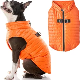 Gooby Puffer Vest Dog Jacket - Orange, Medium - Ultra Thin Zip Up Wind Breaker with Dual D Ring Leash - Water Resistant Small Dog Sweater Coat - Dog Clothes for Small Dogs Boy or Medium Dogs, (18")