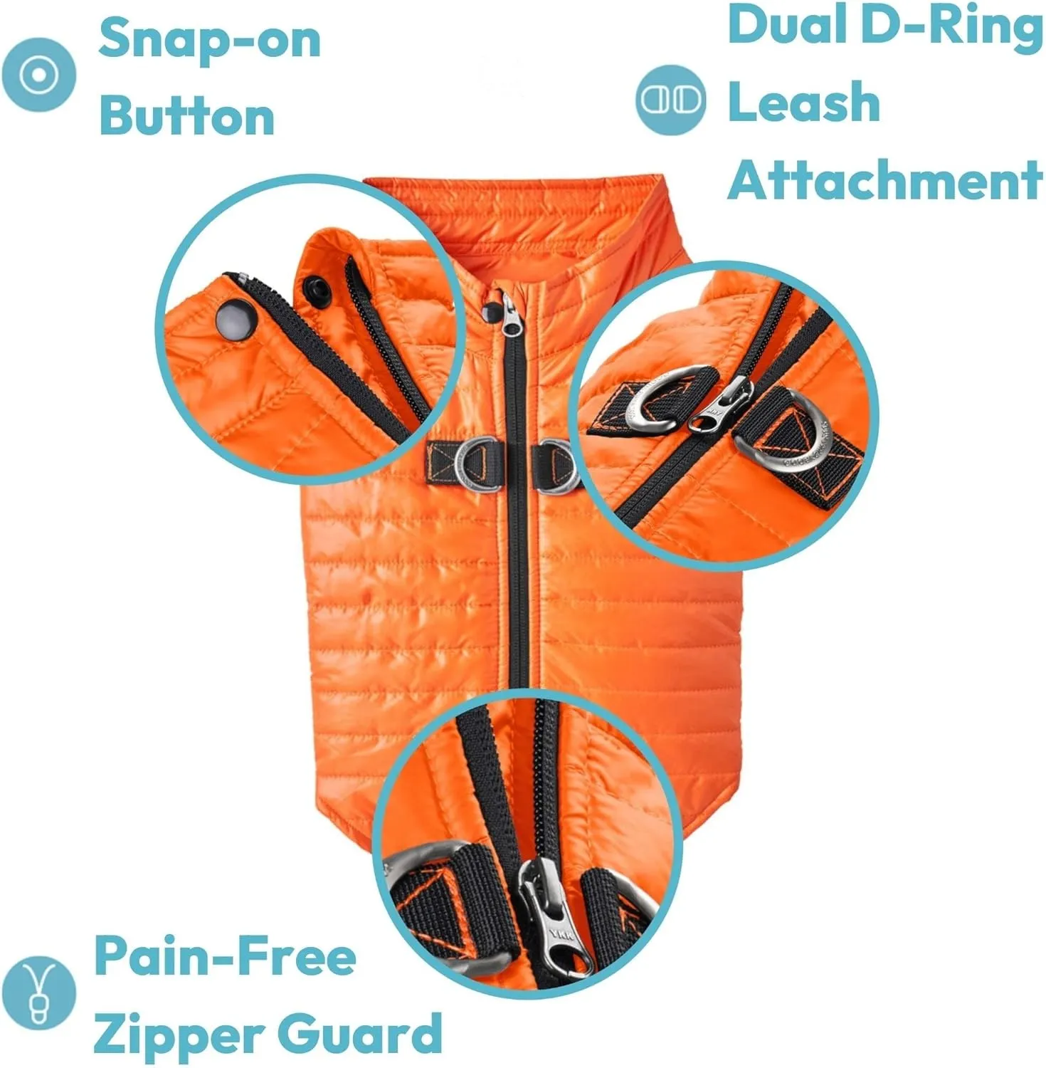 Gooby Puffer Vest Dog Jacket - Orange, Medium - Ultra Thin Zip Up Wind Breaker with Dual D Ring Leash - Water Resistant Small Dog Sweater Coat - Dog Clothes for Small Dogs Boy or Medium Dogs, (18")