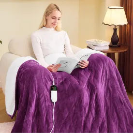 greenoak Heated Blanket Electric Full 72"X84", Heating Blanket with 10 Heat Levels 1/2/4/6/8 Hours Auto-Off Overheat Protection, Flannel Sherpa Soft Warm Heater, ETL Certified Taro Purple