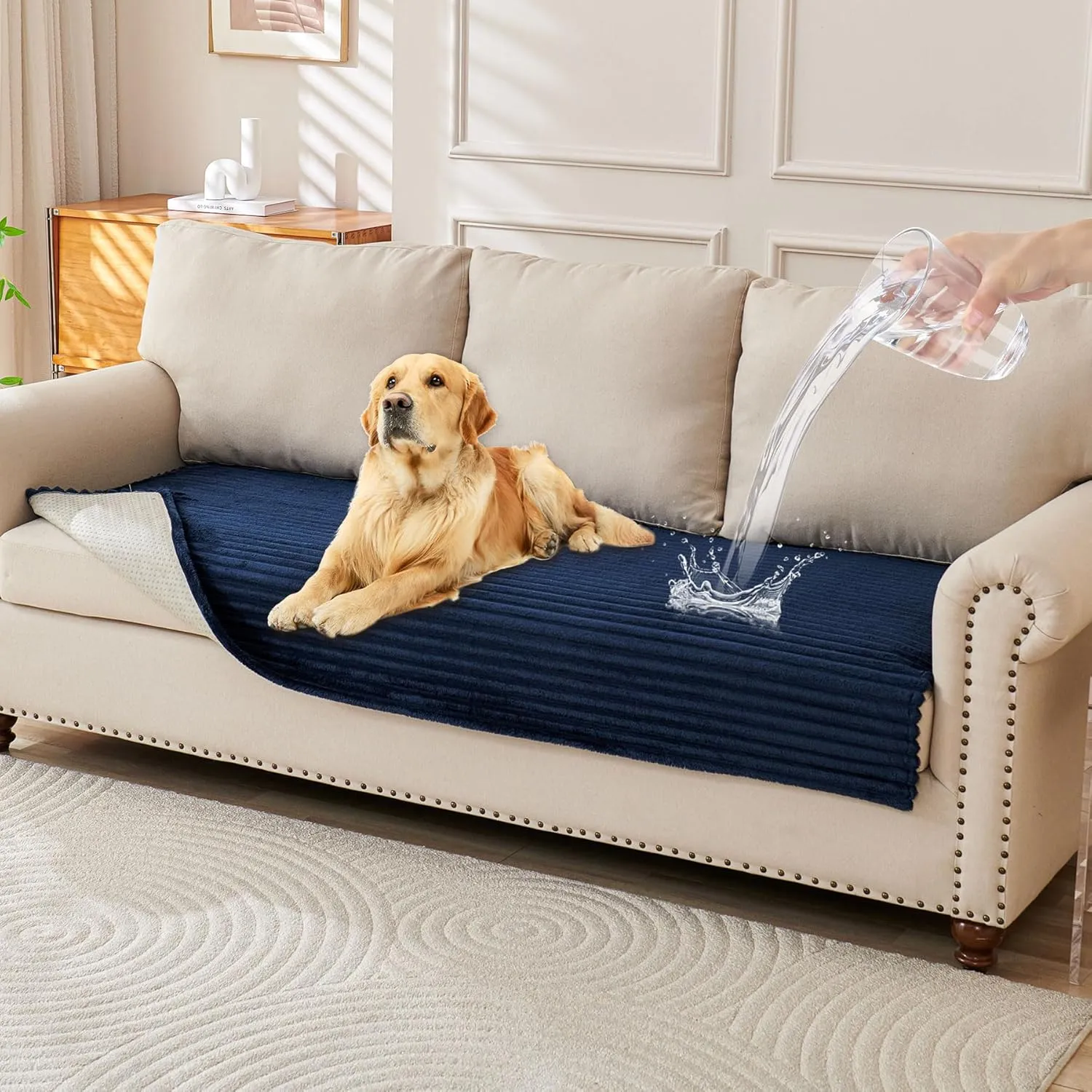HAOMAIJIA Waterproof Couch Cover for Dogs Washable,Faux Fur Pet Couch Covers for Sofa,Soft Dog Bed Cover Non-Slip Couch Covers for 3 Cushion Couch Sofa Pet Friendly (Navy Blue, 35" x 62" 1 Pack)