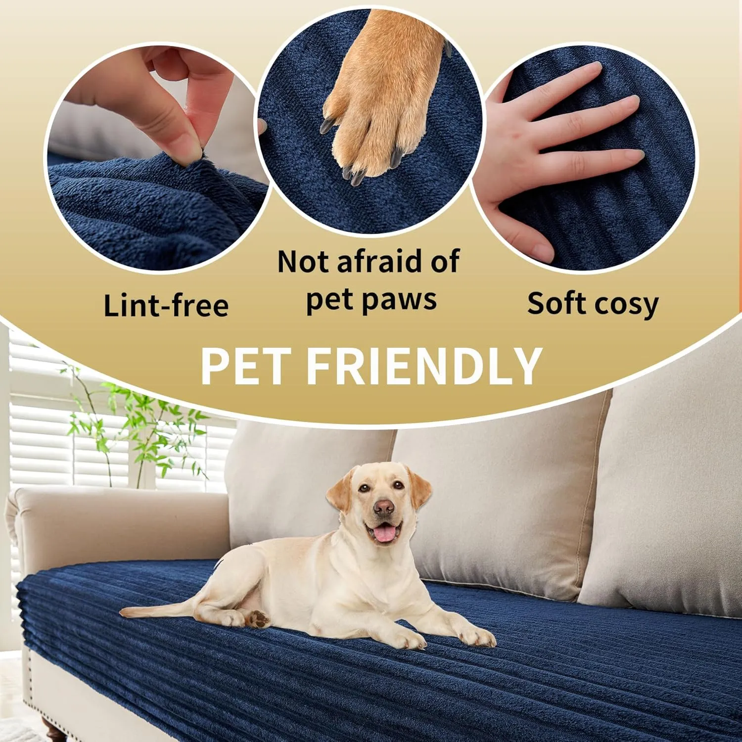 HAOMAIJIA Waterproof Couch Cover for Dogs Washable,Faux Fur Pet Couch Covers for Sofa,Soft Dog Bed Cover Non-Slip Couch Covers for 3 Cushion Couch Sofa Pet Friendly (Navy Blue, 35" x 62" 1 Pack)