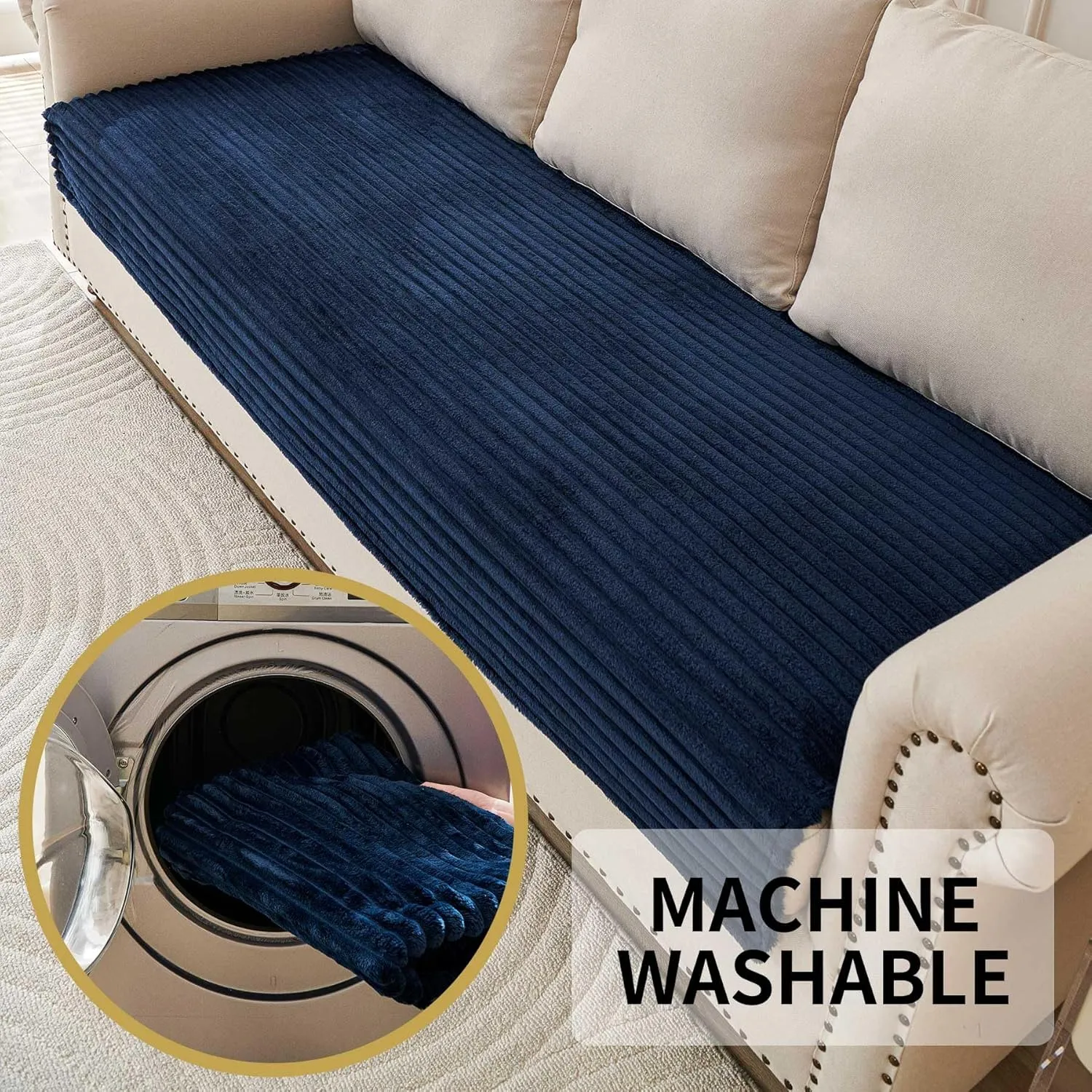HAOMAIJIA Waterproof Couch Cover for Dogs Washable,Faux Fur Pet Couch Covers for Sofa,Soft Dog Bed Cover Non-Slip Couch Covers for 3 Cushion Couch Sofa Pet Friendly (Navy Blue, 35" x 62" 1 Pack)