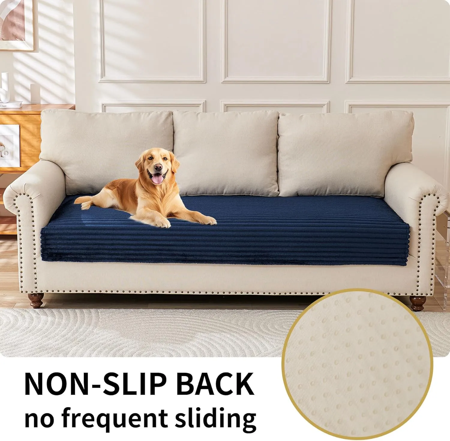HAOMAIJIA Waterproof Couch Cover for Dogs Washable,Faux Fur Pet Couch Covers for Sofa,Soft Dog Bed Cover Non-Slip Couch Covers for 3 Cushion Couch Sofa Pet Friendly (Navy Blue, 35" x 62" 1 Pack)