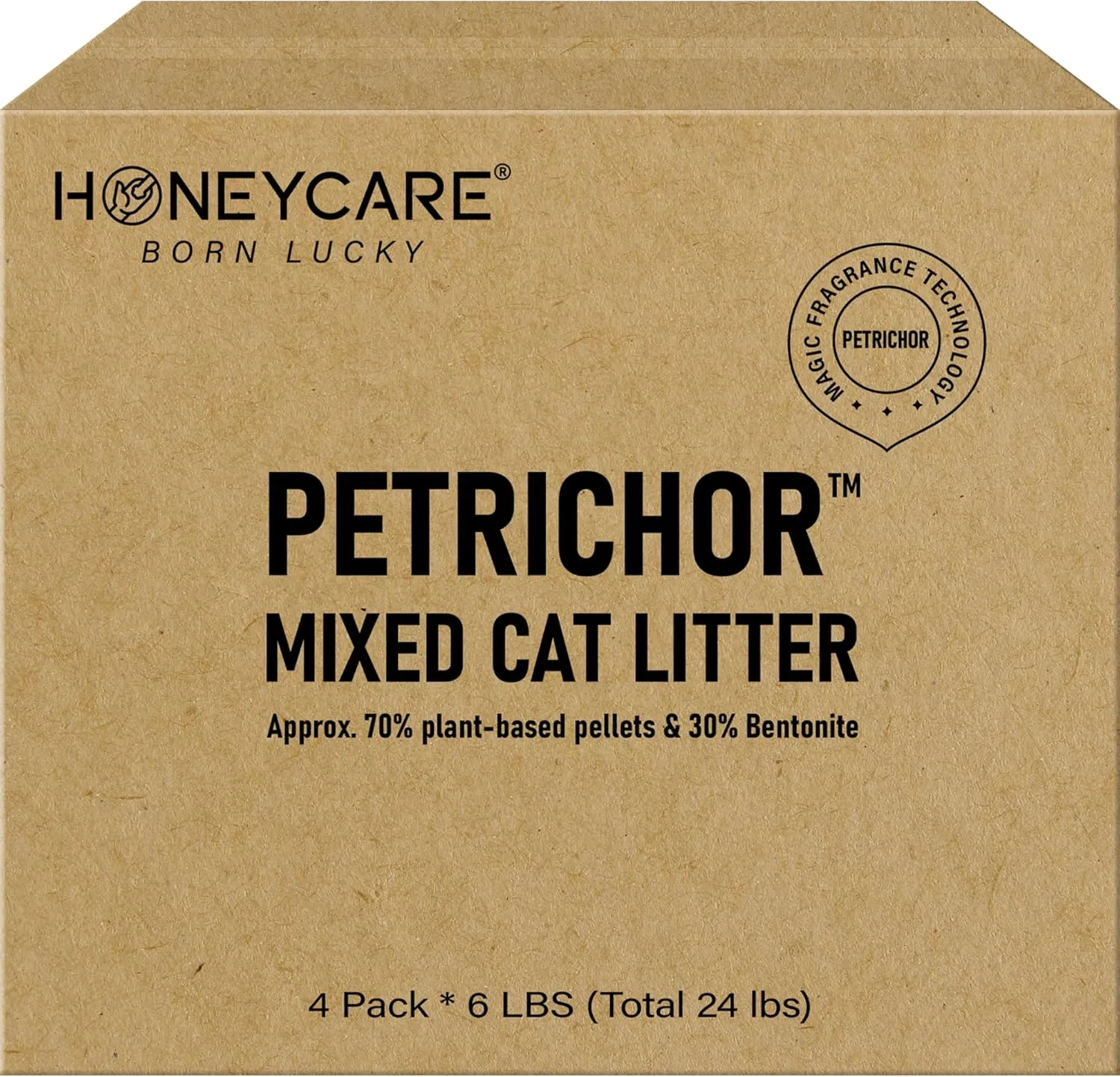 HONEY CARE Petrichor Mix Cat Litter I Tofu Cat Litter I Nature Plant-Based Pellets and Bentonite Sustainable I Low-Dust Qucik Clumping Superior Odor Control, 24-lbs Value Pack (6 lbs x 4)