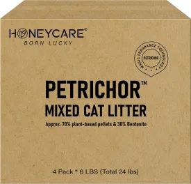 HONEY CARE Petrichor Mix Cat Litter I Tofu Cat Litter I Nature Plant-Based Pellets and Bentonite Sustainable I Low-Dust Qucik Clumping Superior Odor Control, 24-lbs Value Pack (6 lbs x 4)