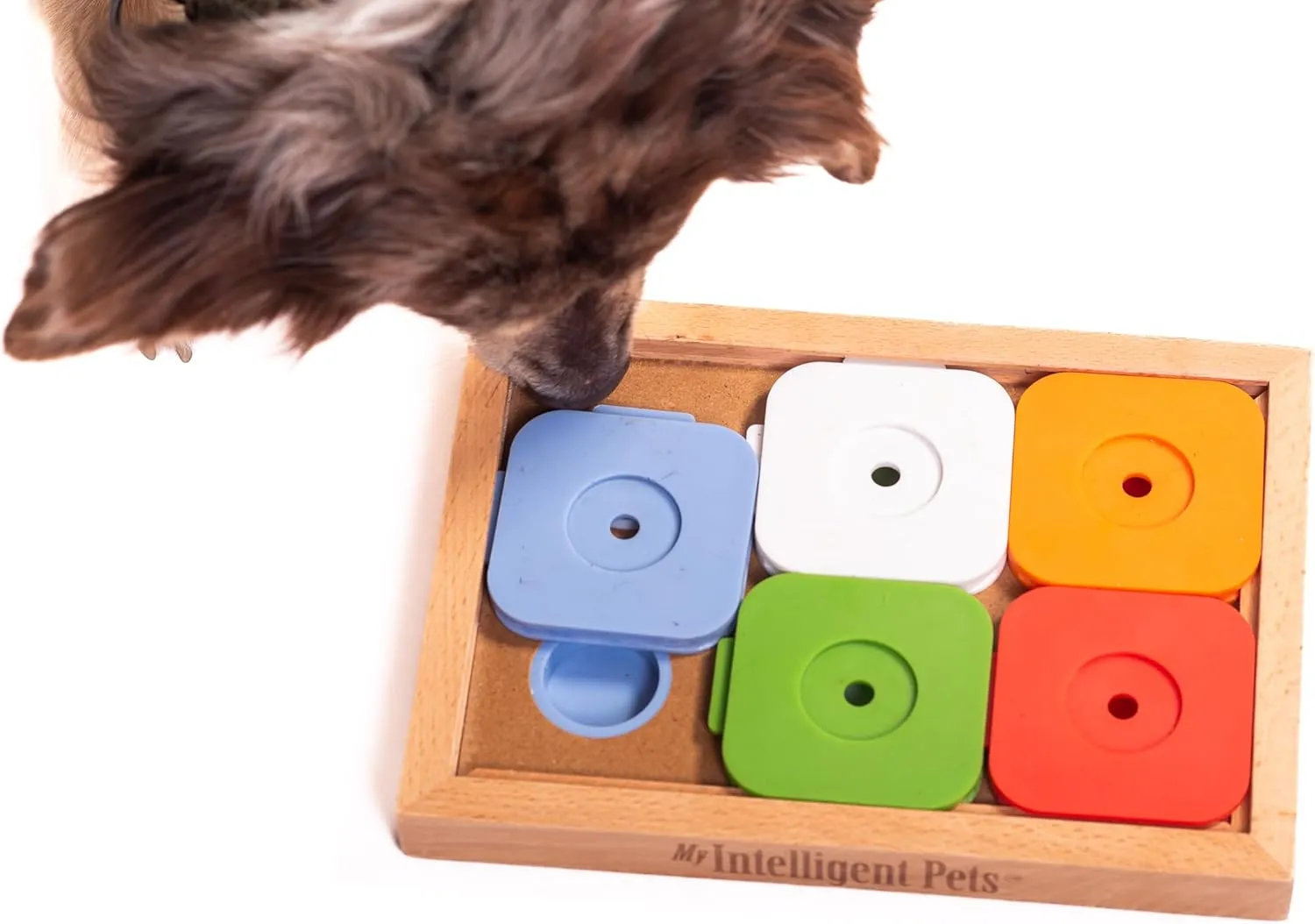 Interactive Sudoku Puzzle for Small Dogs and Cats - Advanced Brain Pet Toy - 6 Treat-Hiding Holes, Medium Wood and Plastic Design