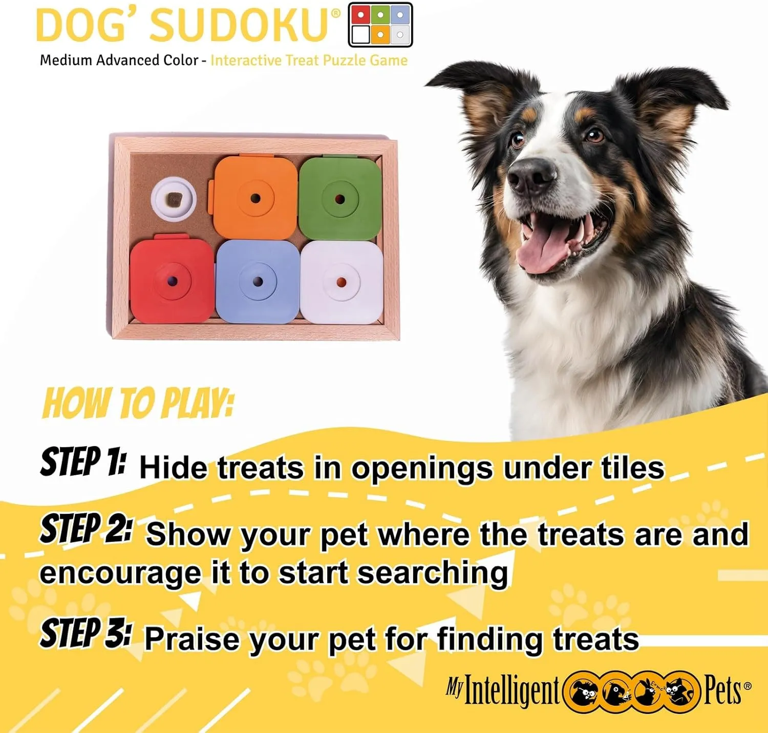 Interactive Sudoku Puzzle for Small Dogs and Cats - Advanced Brain Pet Toy - 6 Treat-Hiding Holes, Medium Wood and Plastic Design