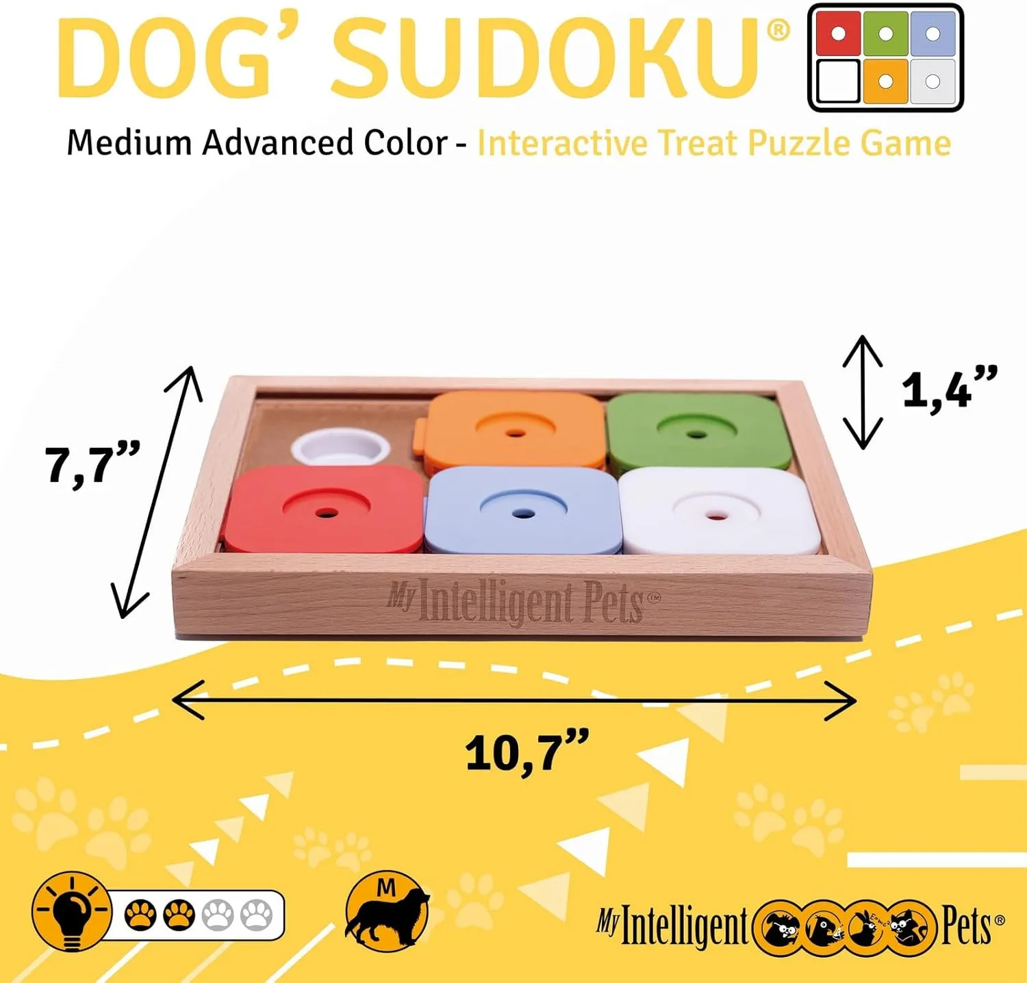 Interactive Sudoku Puzzle for Small Dogs and Cats - Advanced Brain Pet Toy - 6 Treat-Hiding Holes, Medium Wood and Plastic Design