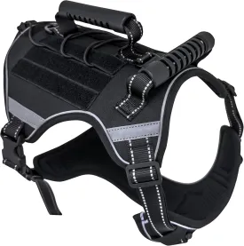 LEBO Tactical Dog Harness for Large Dogs, No Pull Dog Harness with Handles, Adjustable 1050D Nylon Dog Vest, Reflective Service Dog Harness for Training, Walking, Hiking - Black, Size L