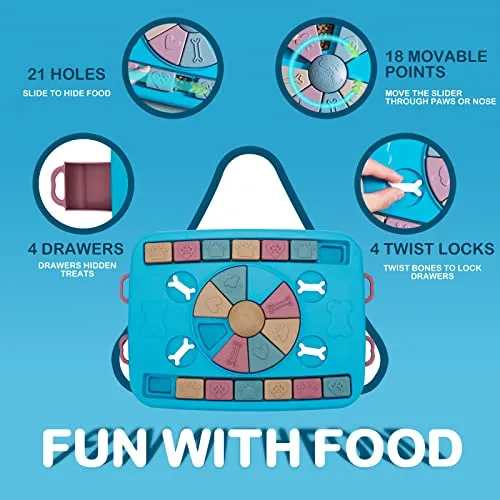 LLC21001 mypal Dog Puzzle Toy, Interactive Dog Toy, Advanced Challenge Puzzle Toy for Smart Dogs, Slow Feeder Bowl, Boredom Toy for Dogs, Dog Toy for IQ Training & Mental Enrichment (Drawer-Blue)