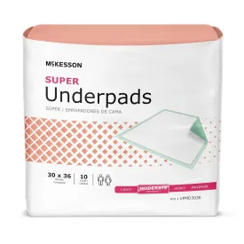 McKesson Super Underpads, Incontinence Bed Pads 30" x 36" [100 Count], Moderate Absorbency, Disposable Chux Pads for Adults, Elderly, and Baby, Pee Pads