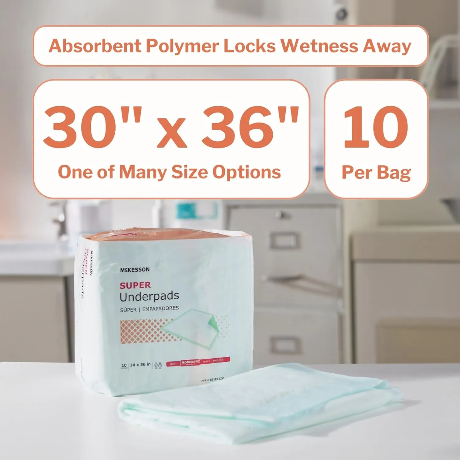 McKesson Super Underpads, Incontinence Bed Pads 30" x 36" [100 Count], Moderate Absorbency, Disposable Chux Pads for Adults, Elderly, and Baby, Pee Pads